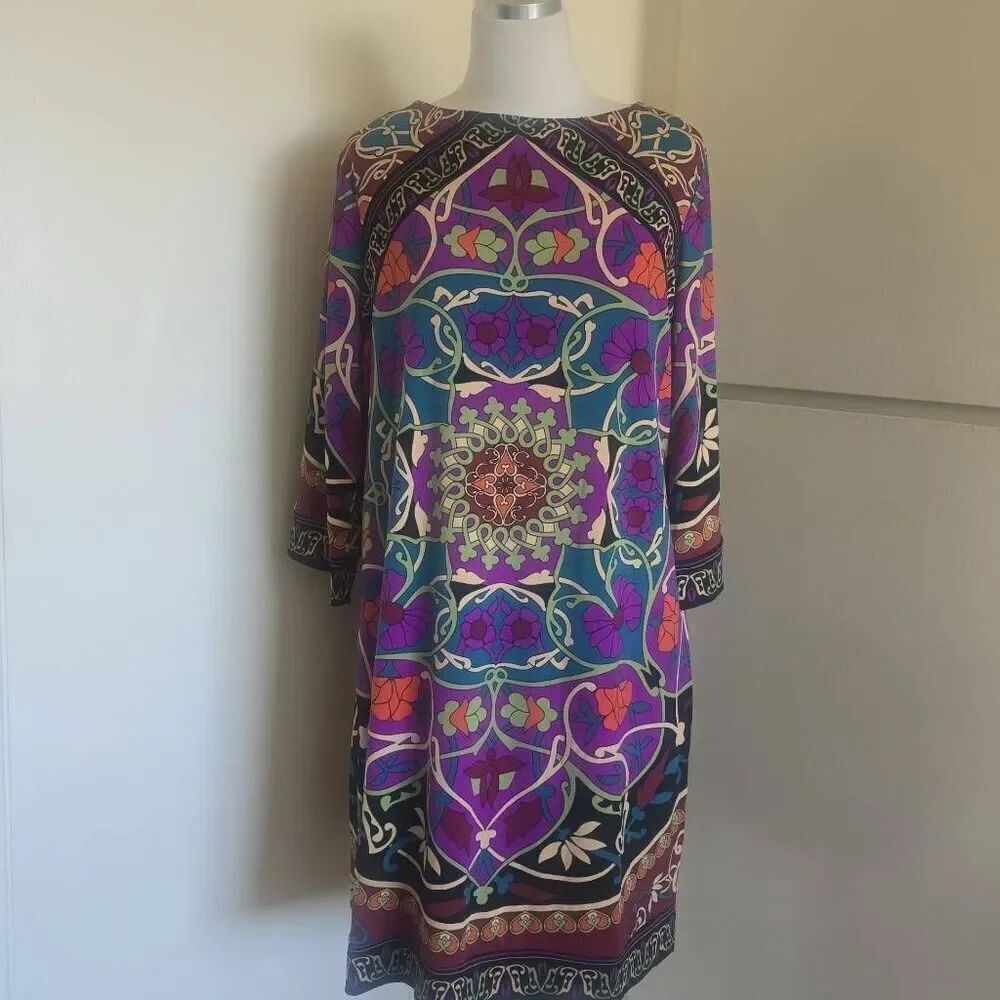 Nicole Miller Woman's Shift Dress, Geometric Art Nouveau, Multicolor Sz 16 NWT